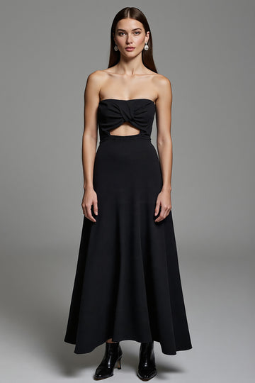 Black Strapless A Line Cut Out Work Dress